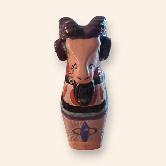 Vintage Ram Figurine Ceramic Ornate Etched Pastel Farm Animal Statue Retro - Picture 2 of 4